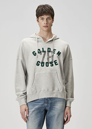Golden Goose Erkek Gri Kapüşonlu Logo Detaylı Sweatshirt Xs
