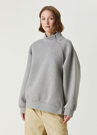 Dries Van Noten Kadın Gri Fermuar Detaylı Sweatshirt L