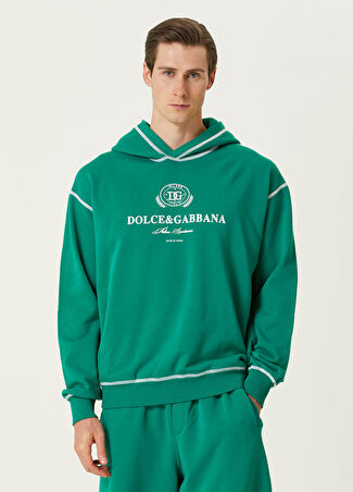 Dolce&gabbana Erkek Yeşil Kapüşonlu Logo Baskılı Sweatshirt 44 It