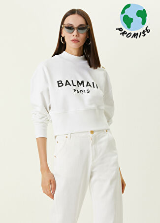 Balmain Kadın Beyaz Dik Yaka Logolu Sweatshirt S