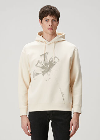 Emporio Armani Erkek Kırık Beyaz Kapüşonlu Çiçek Jakarlı Sweatshirt S