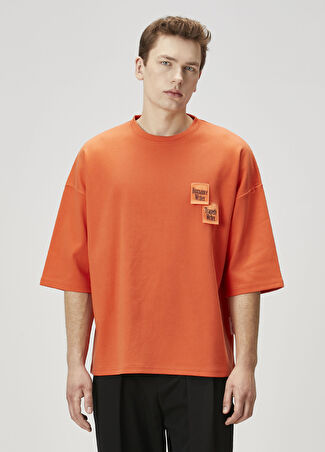 Tee Library Erkek Turuncu Slogan Detaylı T-Shirt S