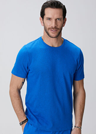 Network Erkek Saks Basic T-Shirt Mavi Xs