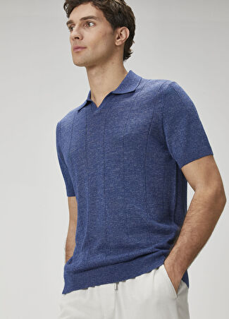 Beymen Collection Collection Erkek Indigo Kısa Kollu Keten Triko Mavi M