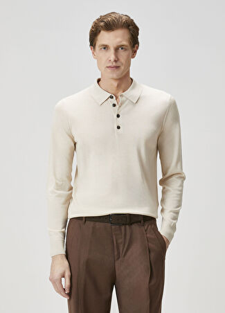 Pal Zileri Erkek Polo Yaka Yün Sweatshirt Bej 50 It