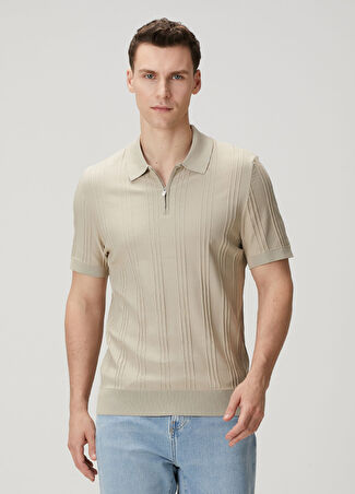 Beymen Collection Collection Erkek Bej Polo Yaka Ajur Dokulu Kısa Kollu Triko M