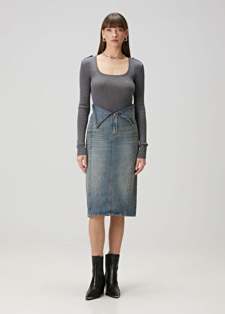 Mcqueen Kadın Mavi Midi Denim Etek 38 It