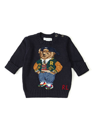 Polo Ralph Lauren Erkek Bebek Ayıcık Jakarlı Kazak Lacivert 3 Ay -1