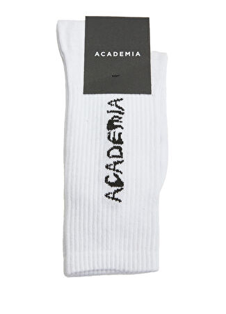 Academia Kadın Siyah Beyaz Logo Jakarlı Çorap
