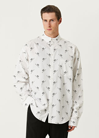 Balenciaga Erkek Beyaz Logo Desenli Gömlek 38 It