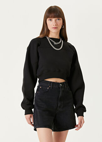 Off-white Kadın Siyah Logolu Crop Sweatshirt Xs