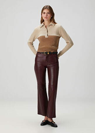 Chloe Kadın Bordo Deri Pantolon 36 It