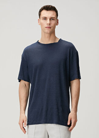 Pal Zileri Erkek Lacivert Keten T-Shirt 50 It
