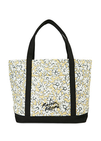 Maison Kitsune Kadın Sarı Çiçek Desenli Alışveriş Çantası Siyah