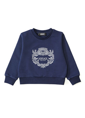 Versace Kız Çocuk Lacivert Silver Logo Baskılı Sweatshirt 2 Yaş