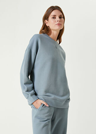 Academia Kadın Oversize Mavi Logolu Sweatshirt Xs