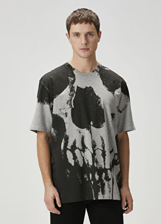 Mcqueen Erkek Siyah Gri Figür Baskılı T-Shirt S