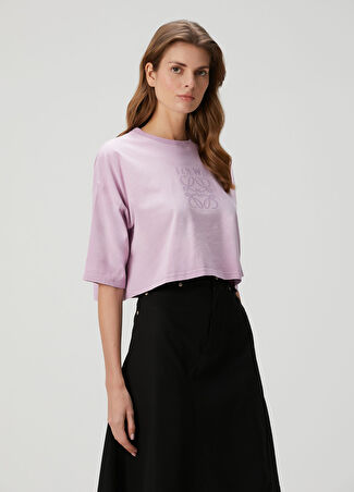 Loewe Kadın Logolu Crop T-Shirt Mor Xs