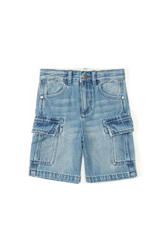 Stella Mccartney Erkek Çocuk Mavi Kargo Denim Şort Bej 10 Yaş -1