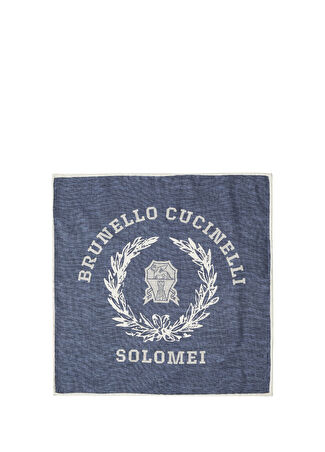 Brunello Cucinelli Erkek Mavi Logolu İpek Poşet Mendil