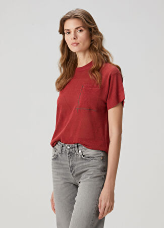 Brunello Cucinelli Kadın Kırmızı Keten T-Shirt M