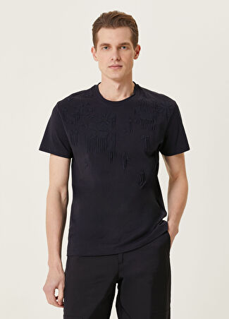 Valentino Erkek Lacivert Taşlı Çiçek İşlemeli Püsküllü T-Shirt Xl