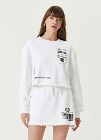 Dolce&gabbana Kadın Beyaz Baskılı Crop Sweatshirt 42 It