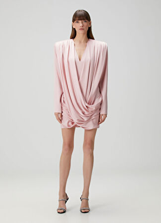 Stella Mccartney Kadın Pembe Drapeli Mini Kokteyl Elbise 40 It