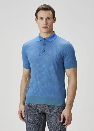 Etro Erkek Yeşil Mavi Kısa Kollu Polo Yaka Triko Xxl
