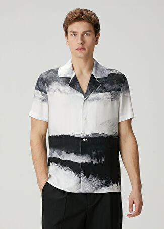 Balmain Erkek Relaxed Fit Siyah Beyaz Ay Baskılı Kısa Kol Gömlek M