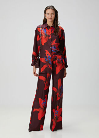 Mcqueen Kadın Bordo Çiçekli İpek Pantolon 38 It