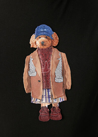 Beymen Club Siyah Taşlı Köpek Baskılı T-shirt - 5