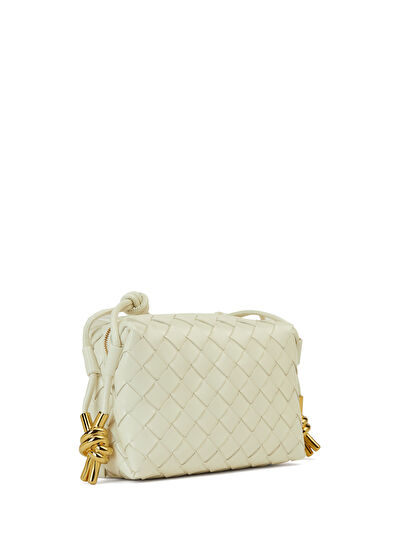 Ekru Örgü Dokulu Kadın Deri Çanta - Görsel 4