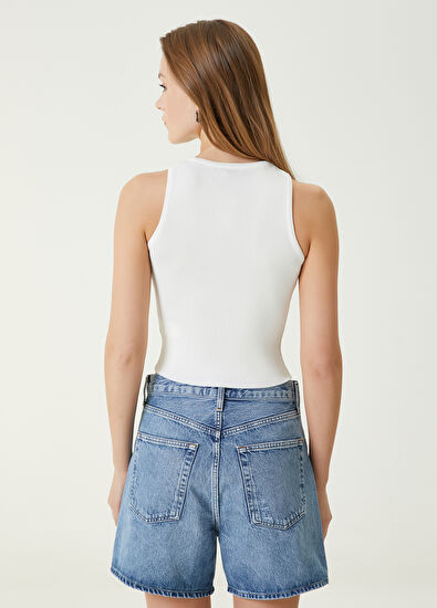 Beymen Club Off-White Ribbed Crop Top - 6