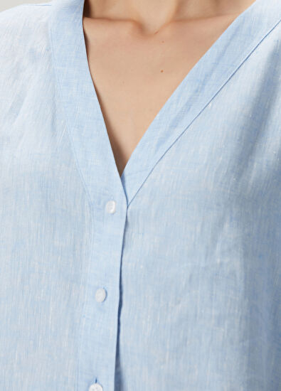 Beymen Club Mavi Mini Keten Gömlek Elbise - 5