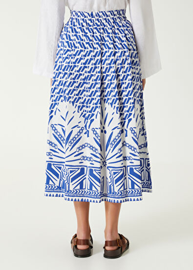 Beymen Club Mavi Beyaz Desenli Midi Etek - 6