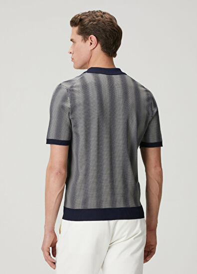 Beymen Club Lacivert Dağınık Çizgili Kısa Kollu Polo Triko - 5
