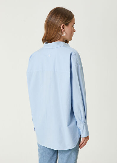 Beymen Club Mavi Logo Nakışlı Oxford Gömlek - 6