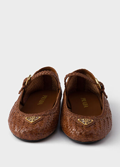 Prada Brown Woven Leather Women's Ballet Flats - 5