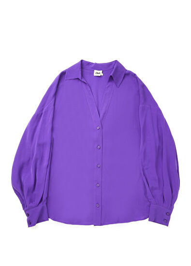 Beymen Club Mor Kaçık Yaka Twill İpek Gömlek - 7