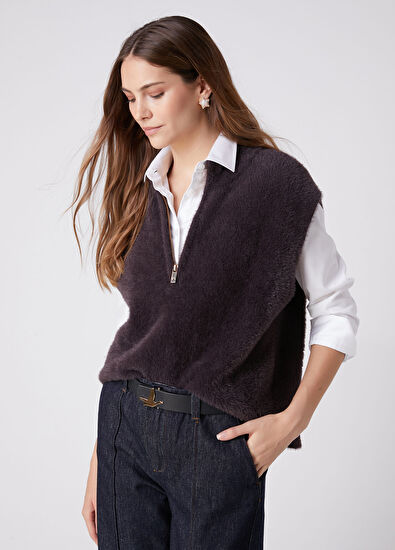 Beymen Club Plum Zippered Feathered Sweater - 4