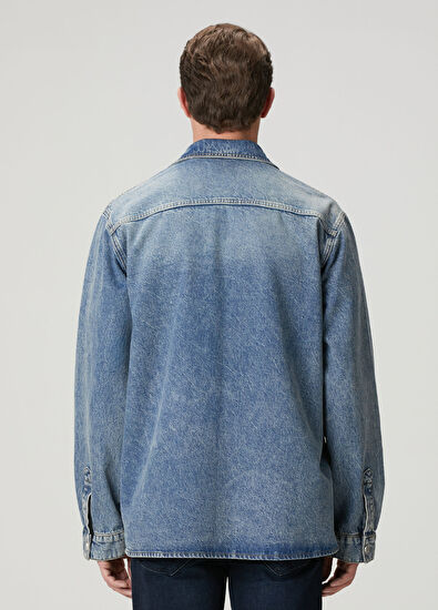 Beymen Club Mavi Oversize Fit Tek Cepli Jean Gömlek - 5