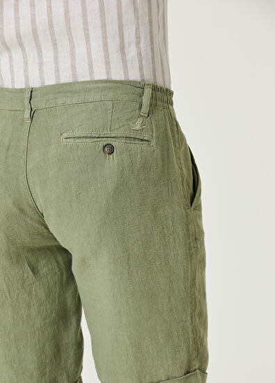 Beymen Club Regular Fit Yeşil Beli Kordonlu Keten Şort - 5