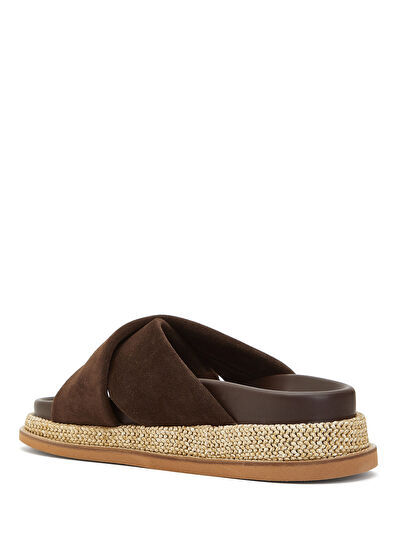 Beymen Club Brown Straw Wrap Women's Suede Slippers - 3