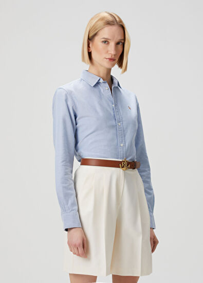 Custom Fit Mavi Oxford Gömlek - Görsel 4