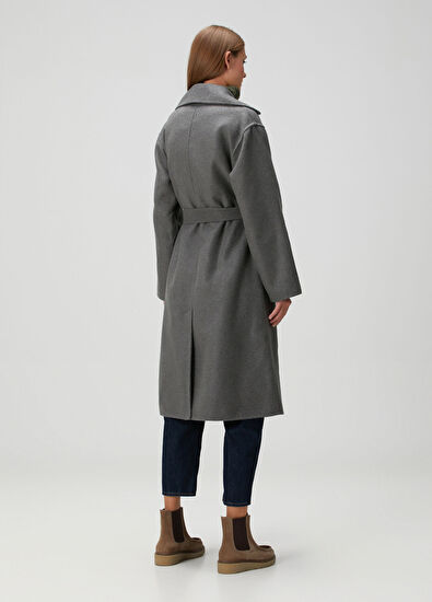 Gri Kruvaze Kaşmir Palto - Görsel 5