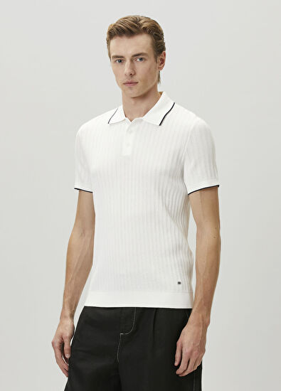 Beymen Club Beyaz Polo Yaka Waffle Örgülü Kısa Kollu Triko - 5