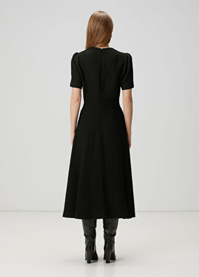 Beymen Club Black Gold Button Detailed Midi Tweed Dress - 5