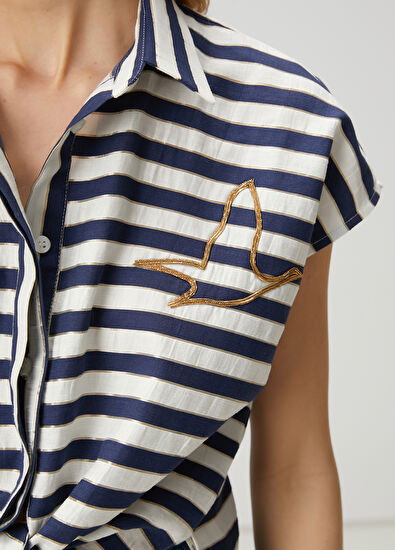 Beymen Club Navy Blue White Striped Shirt - 6