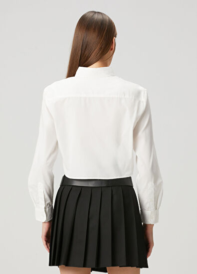 Tommy Jeans Regular Crop Beyaz Poplin Gömlek - 4